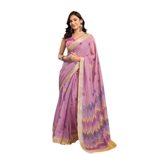 Feminine Women's Faux Linen Floral Ready to wear Saree With Blouse Piece