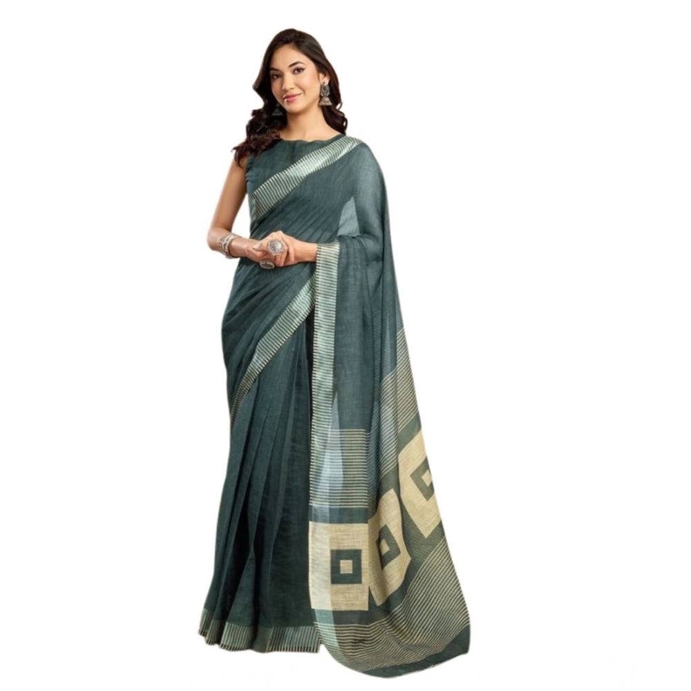 Feminine Women's Faux Linen Floral Ready to wear Saree With Blouse Piece