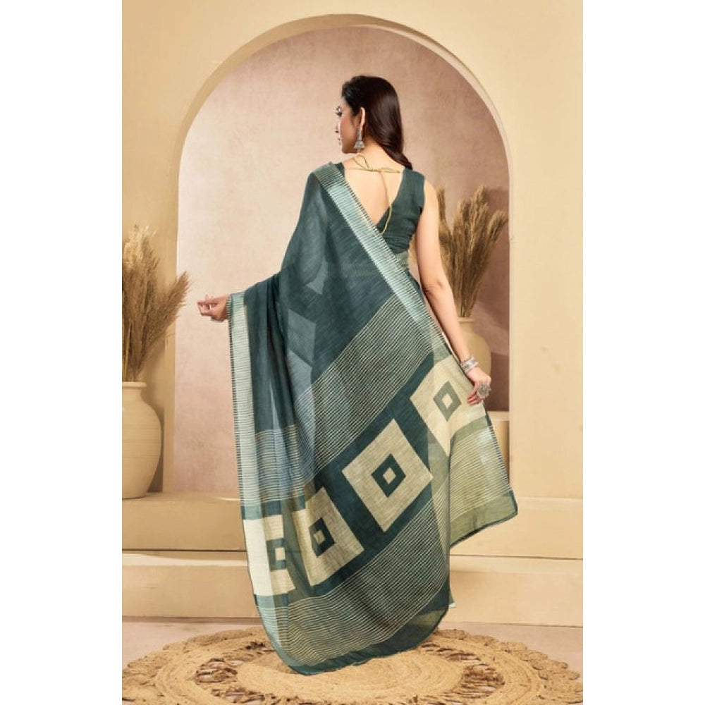 Feminine Women's Faux Linen Floral Ready to wear Saree With Blouse Piece