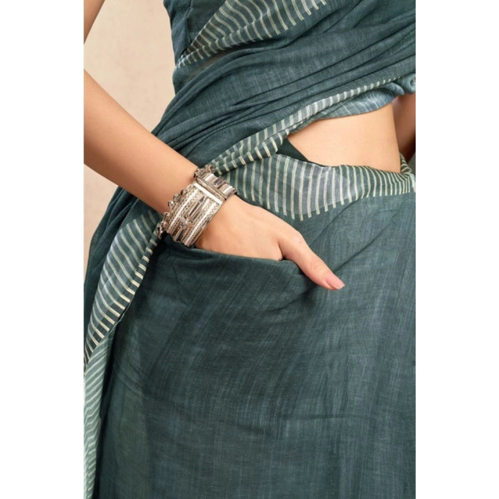 Feminine Women's Faux Linen Floral Ready to wear Saree With Blouse Piece