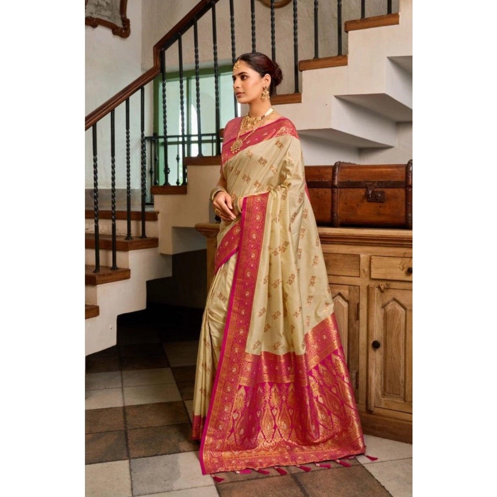 Admirable Women's Silk Blend Booti Work Ready to wear Saree With Blouse Piece
