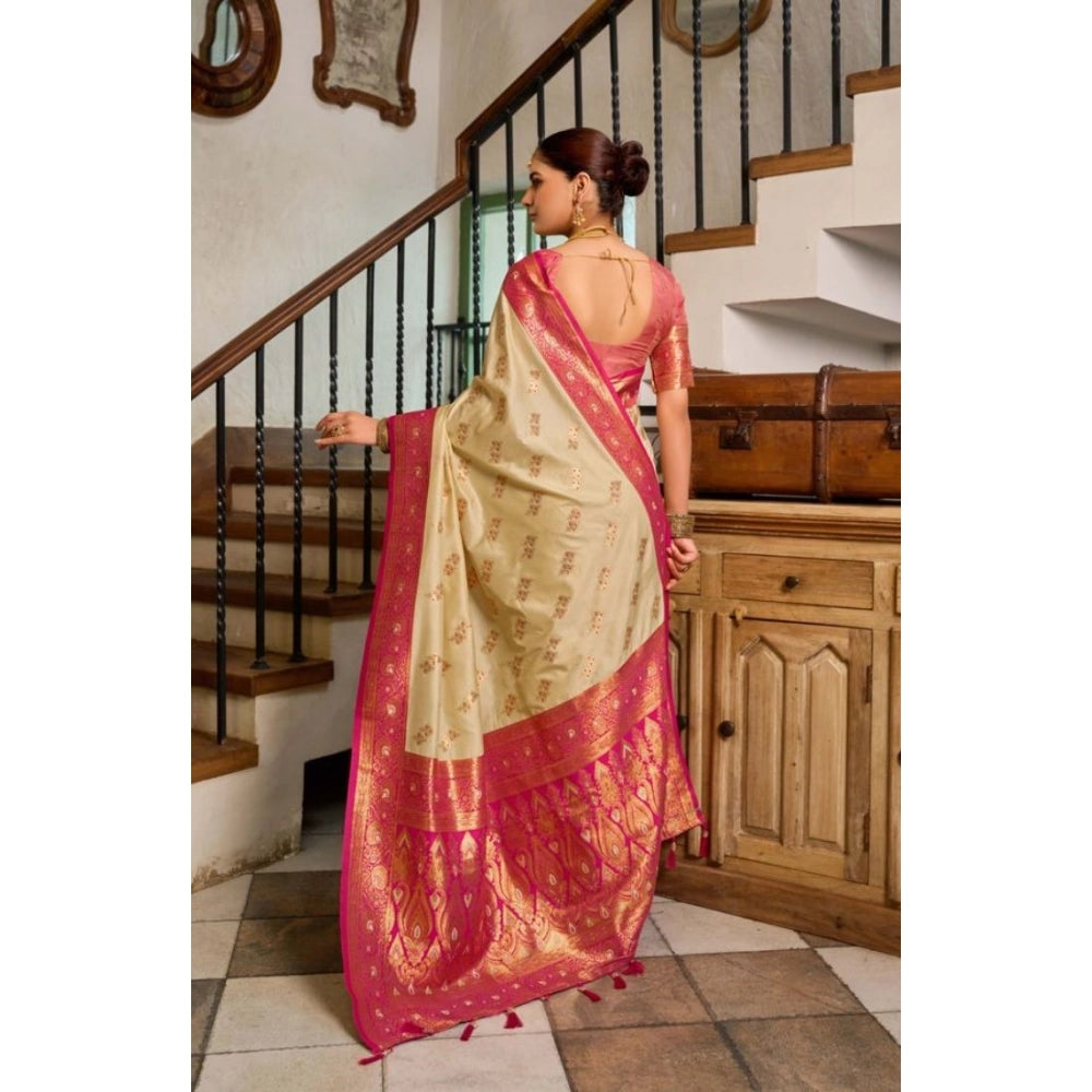 Admirable Women's Silk Blend Booti Work Ready to wear Saree With Blouse Piece