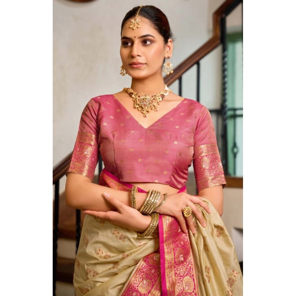 Admirable Women's Silk Blend Booti Work Ready to wear Saree With Blouse Piece