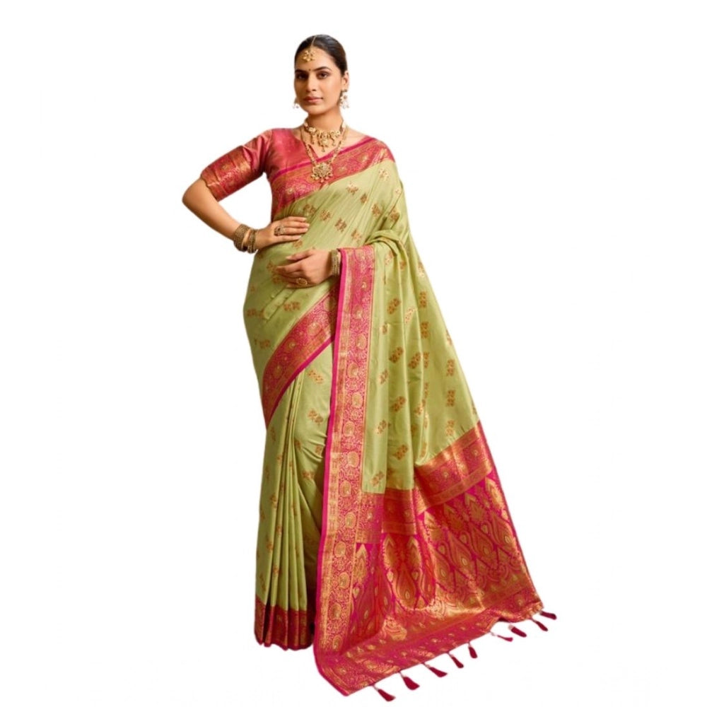 Admirable Women's Silk Blend Booti Work Ready to wear Saree With Blouse Piece