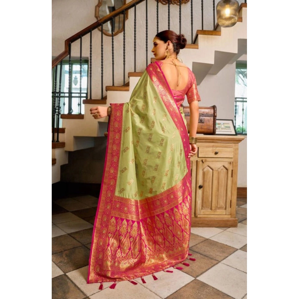 Admirable Women's Silk Blend Booti Work Ready to wear Saree With Blouse Piece
