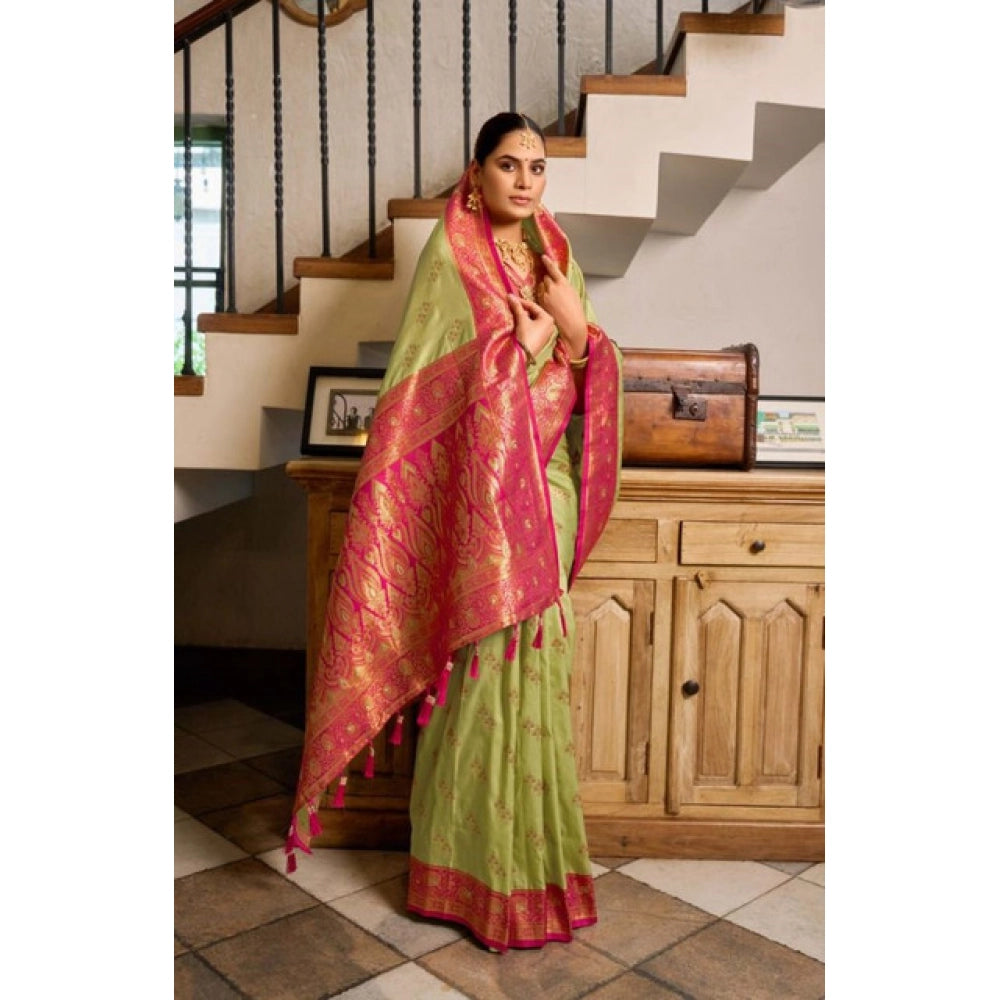 Admirable Women's Silk Blend Booti Work Ready to wear Saree With Blouse Piece