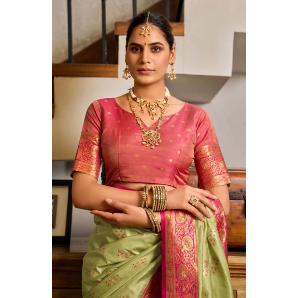 Admirable Women's Silk Blend Booti Work Ready to wear Saree With Blouse Piece