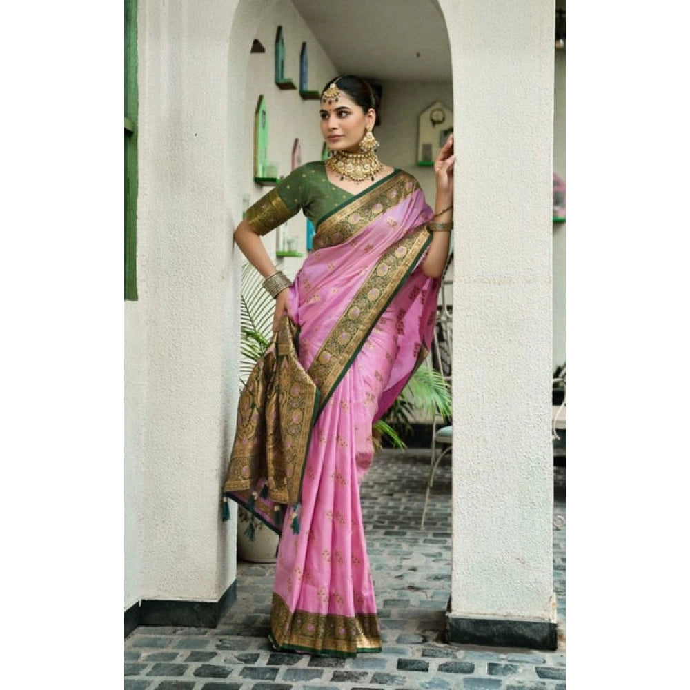 Admirable Women's Silk Blend Booti Work Ready to wear Saree With Blouse Piece