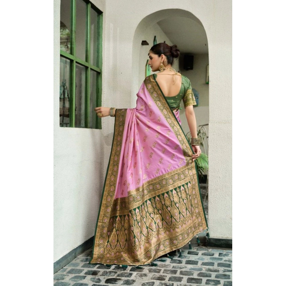 Admirable Women's Silk Blend Booti Work Ready to wear Saree With Blouse Piece