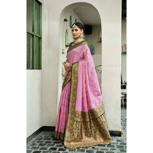 Admirable Women's Silk Blend Booti Work Ready to wear Saree With Blouse Piece