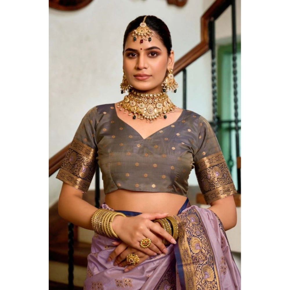 Admirable Women's Silk Blend Booti Work Ready to wear Saree With Blouse Piece