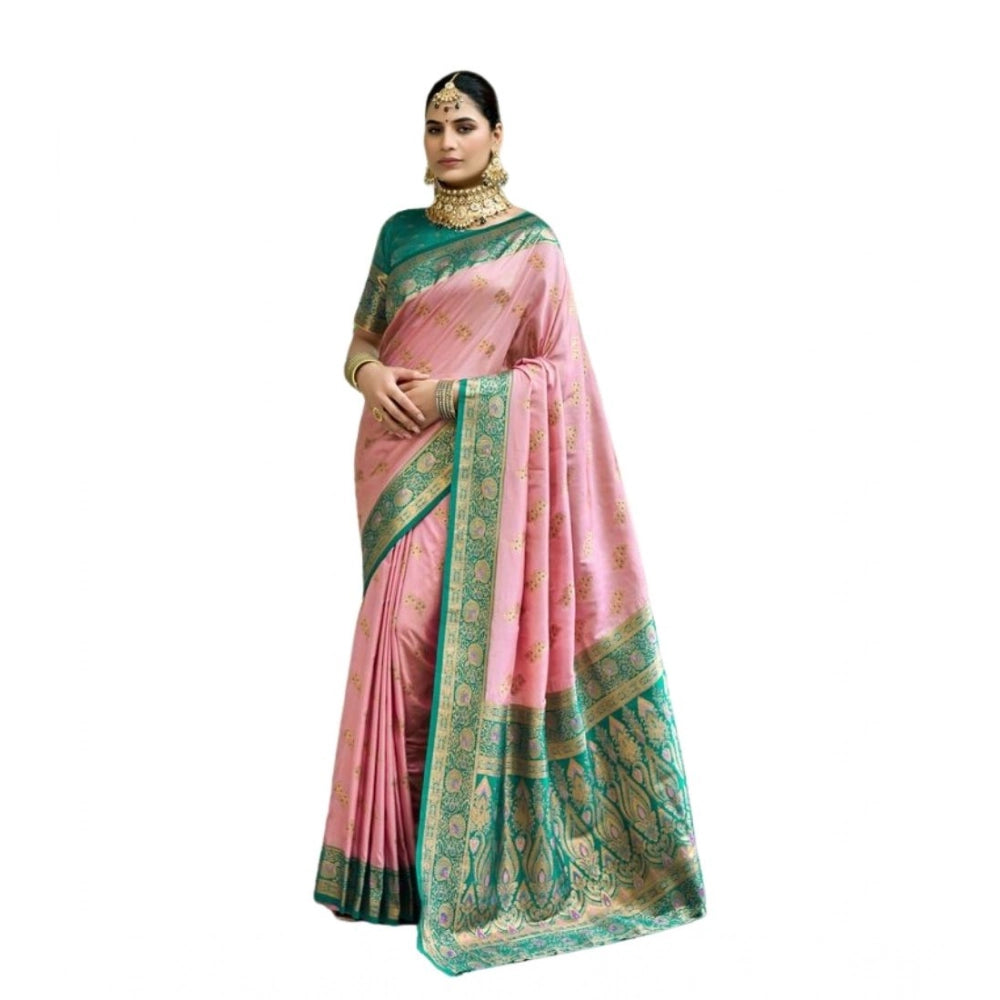 Admirable Women's Silk Blend Booti Work Ready to wear Saree With Blouse Piece
