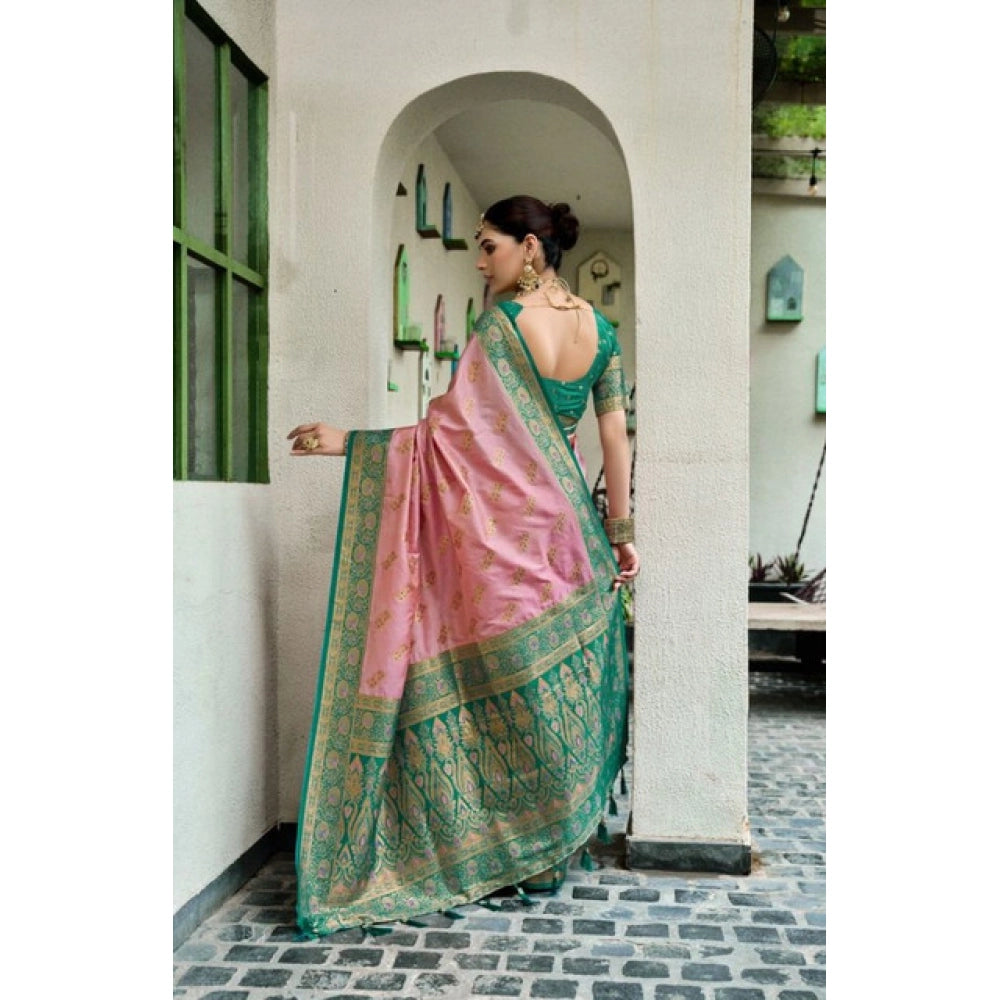Admirable Women's Silk Blend Booti Work Ready to wear Saree With Blouse Piece