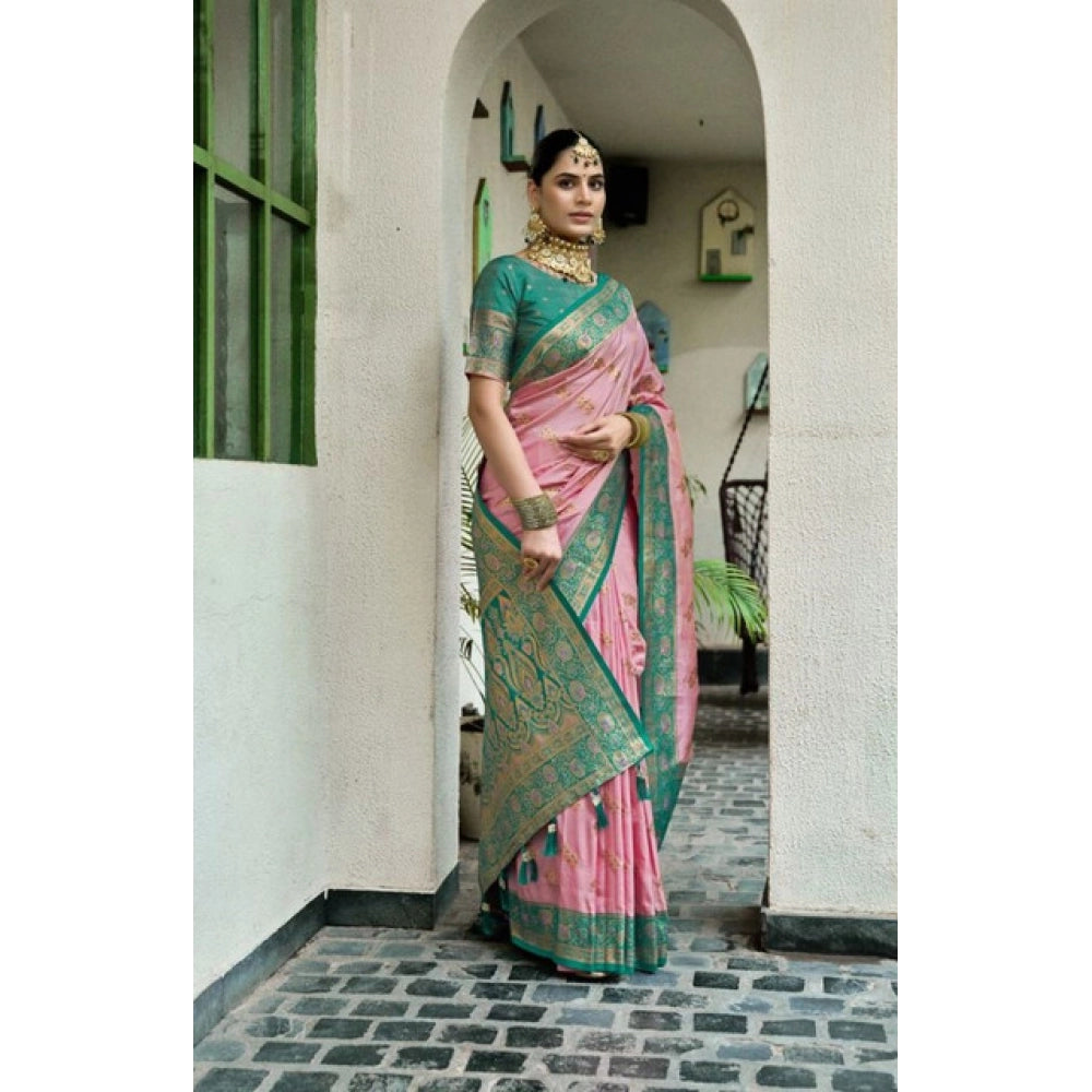 Admirable Women's Silk Blend Booti Work Ready to wear Saree With Blouse Piece