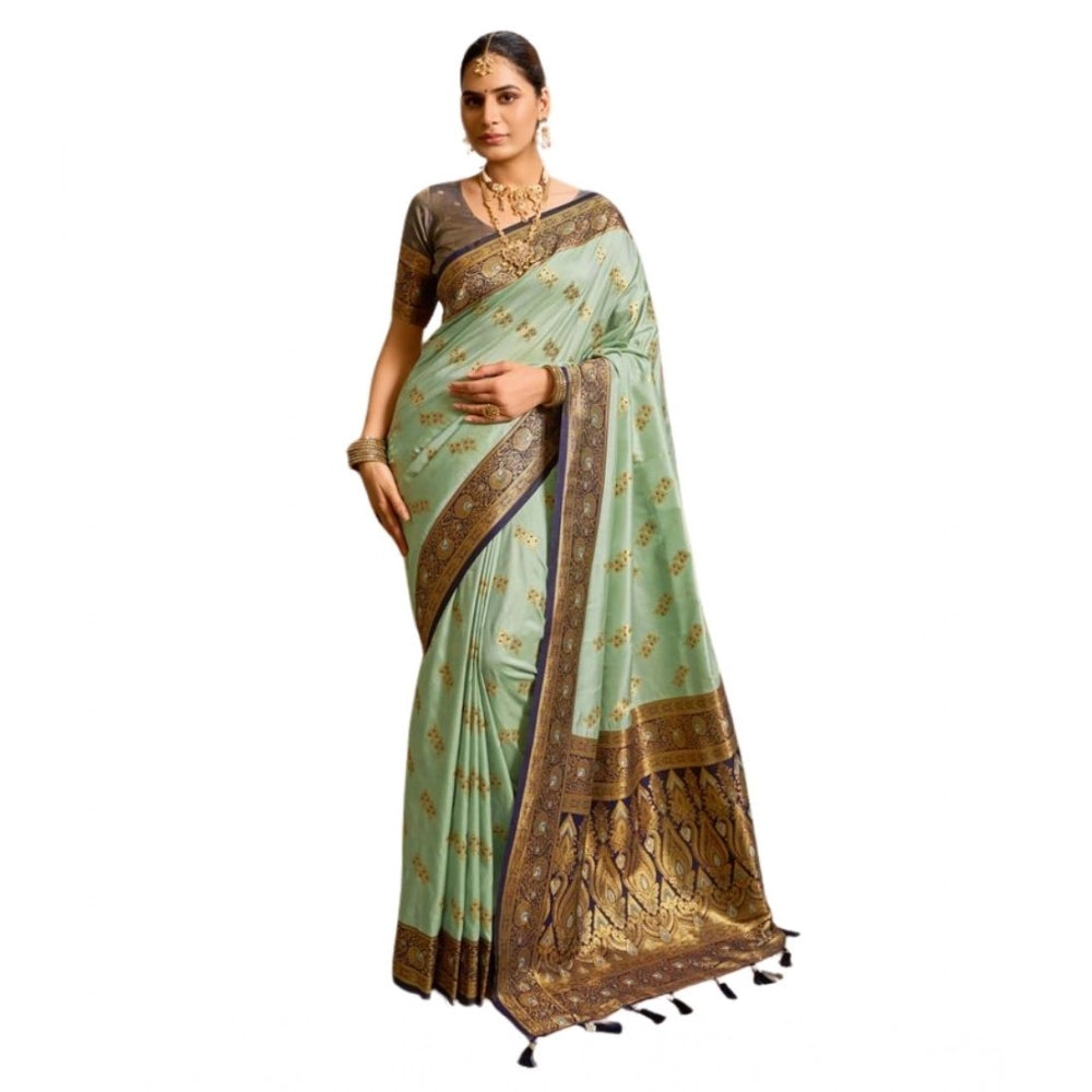 Admirable Women's Silk Blend Booti Work Ready to wear Saree With Blouse Piece