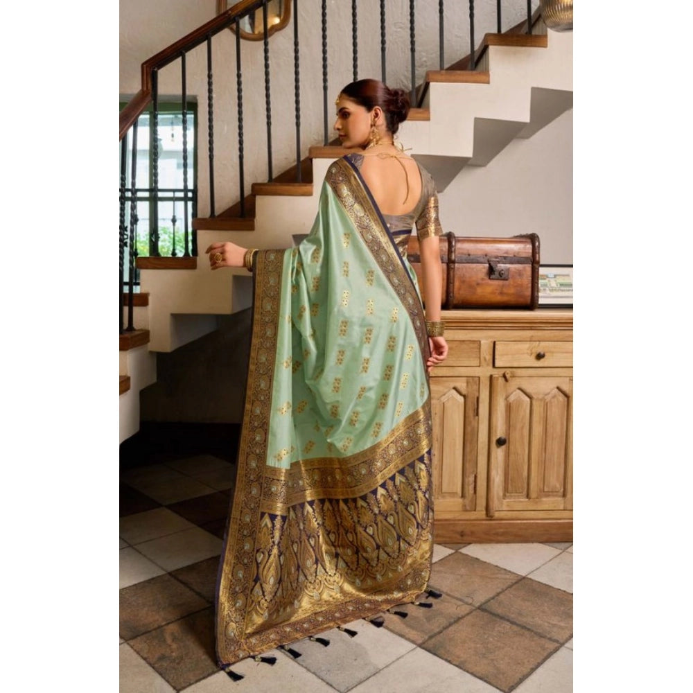 Admirable Women's Silk Blend Booti Work Ready to wear Saree With Blouse Piece