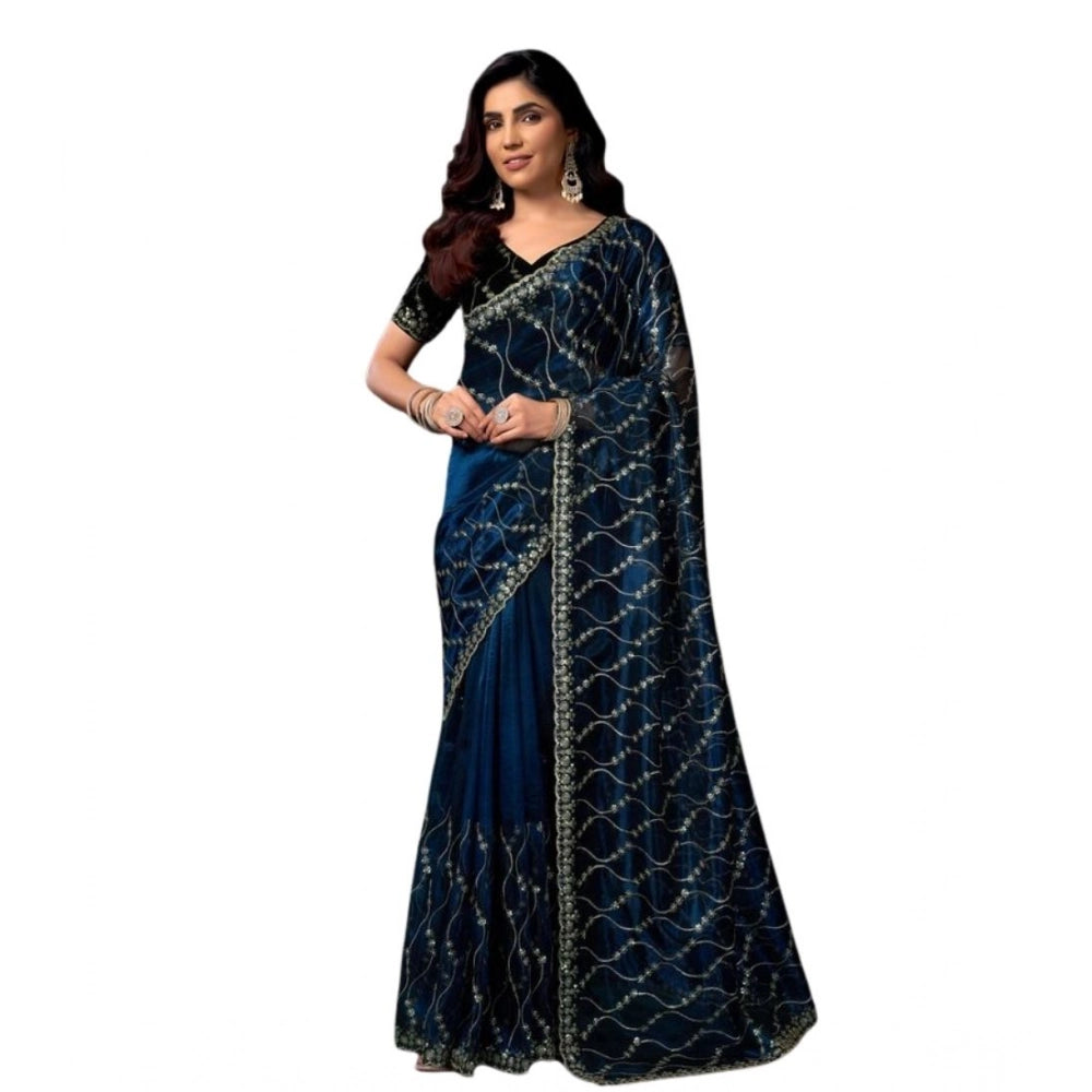 Delicate Women's Net Sequence Saree With Blouse Piece