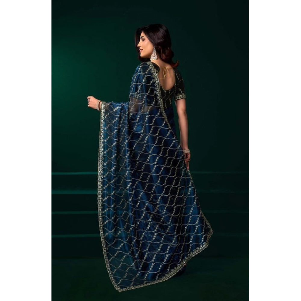 Delicate Women's Net Sequence Saree With Blouse Piece