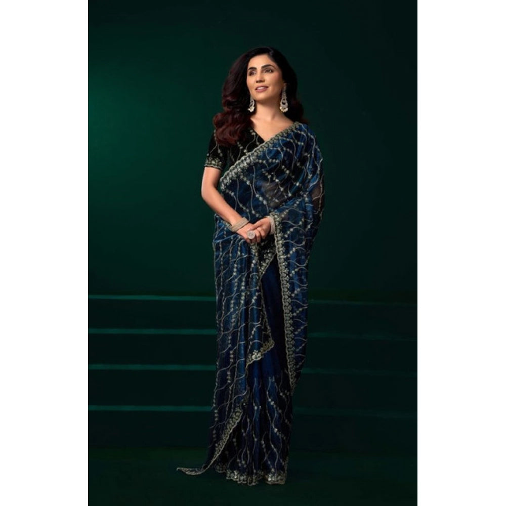 Delicate Women's Net Sequence Saree With Blouse Piece
