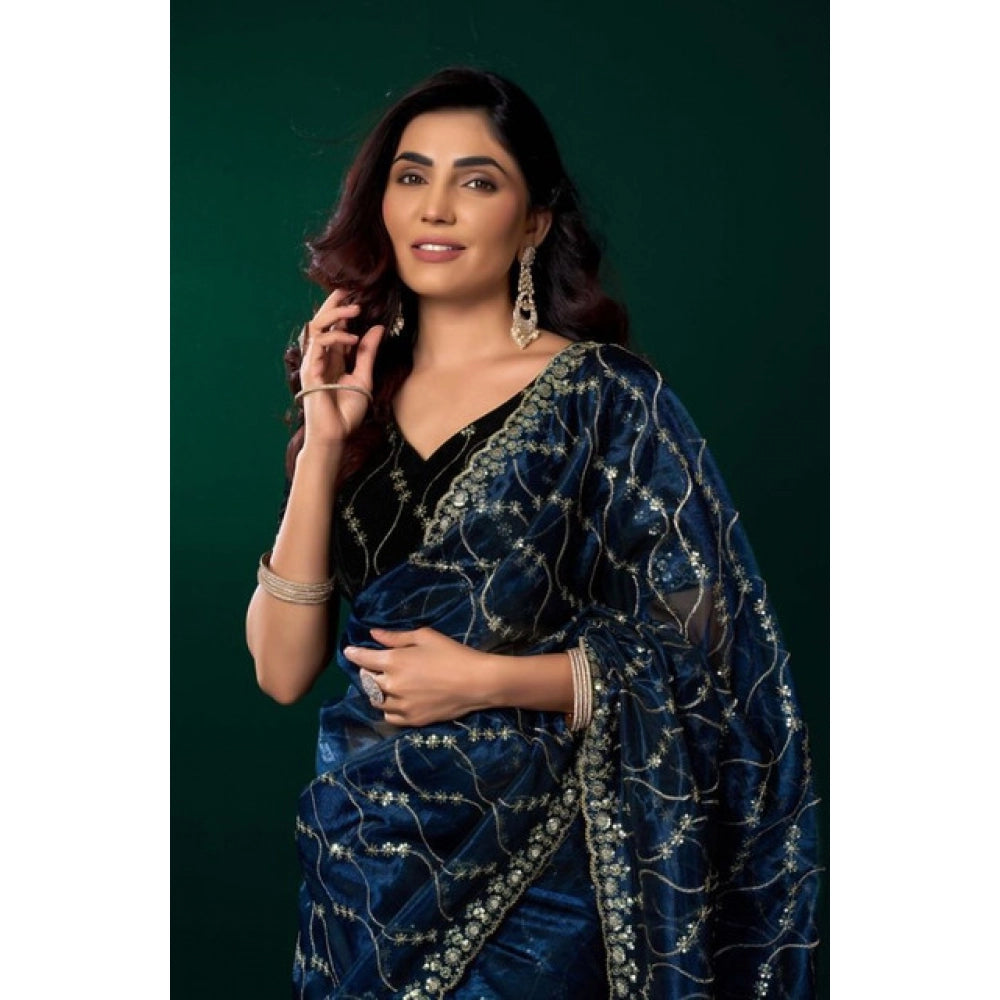 Delicate Women's Net Sequence Saree With Blouse Piece