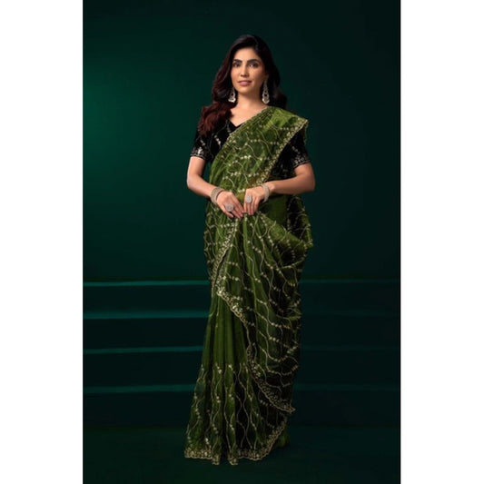 Delicate Women's Net Sequence Saree With Blouse Piece