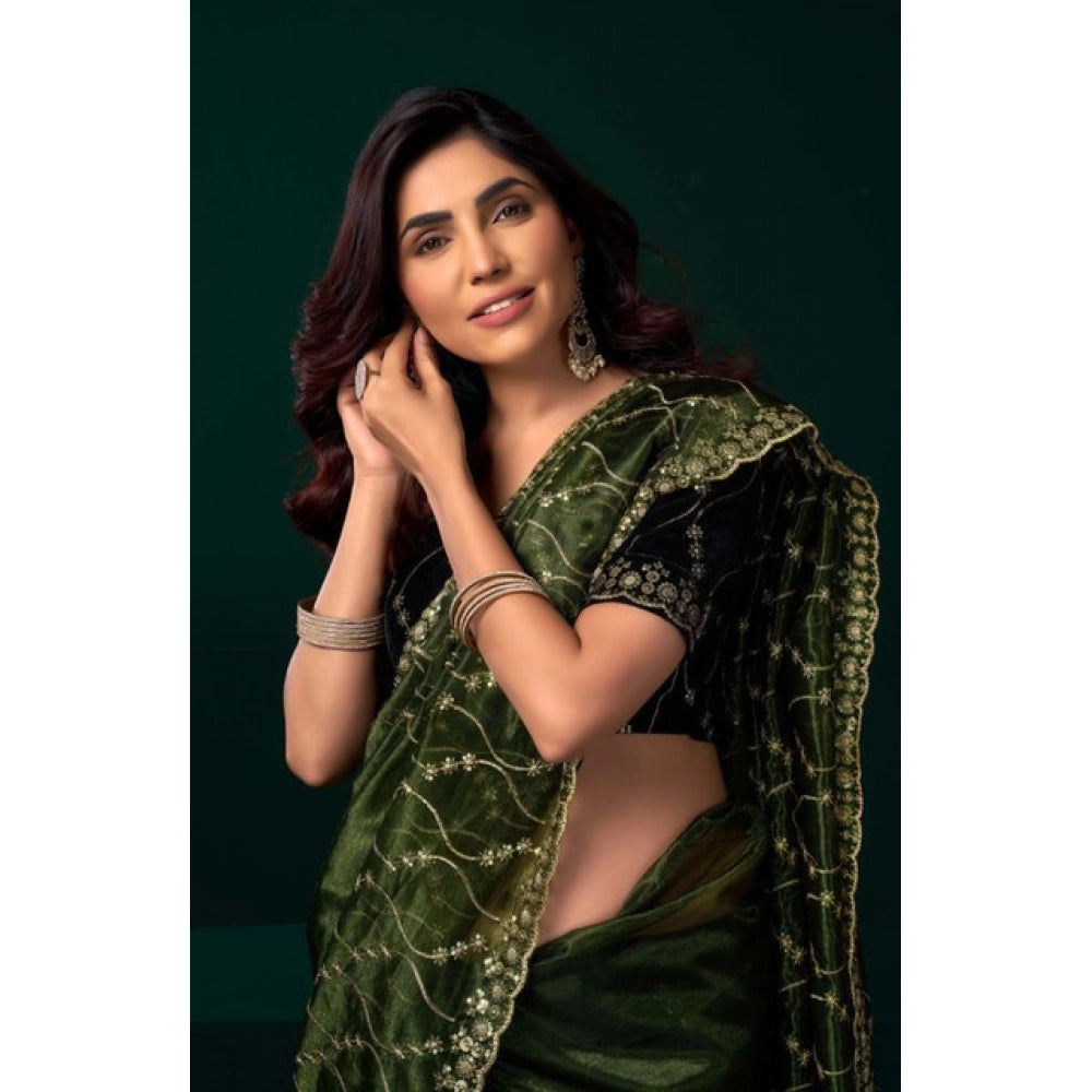 Delicate Women's Net Sequence Saree With Blouse Piece