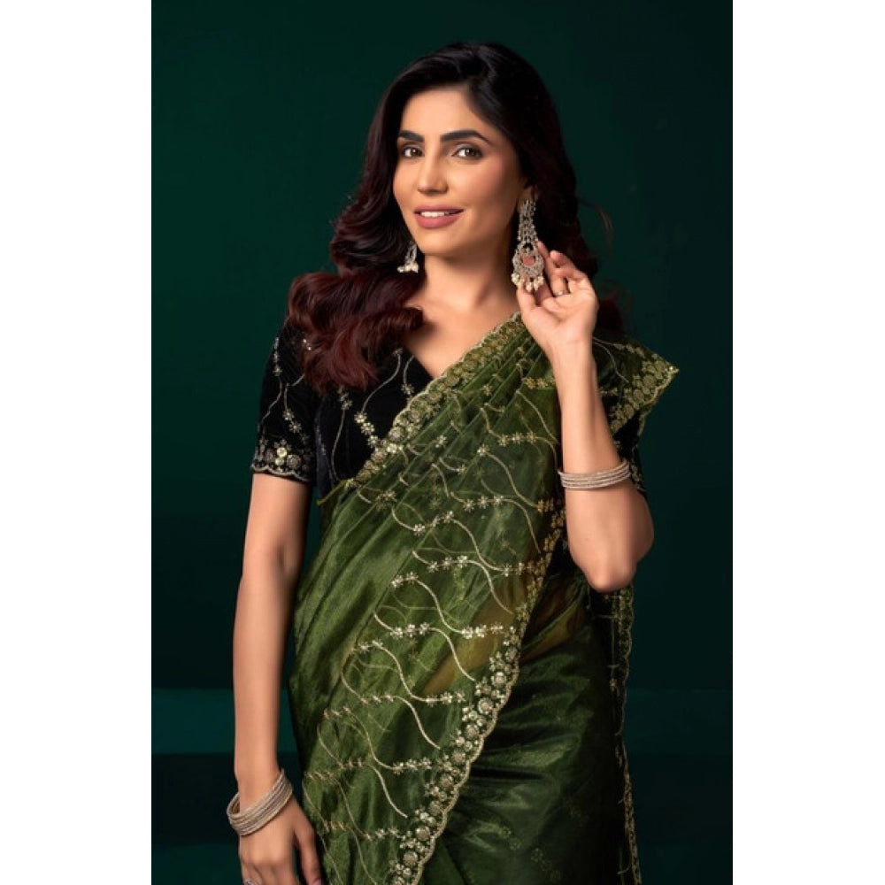 Delicate Women's Net Sequence Saree With Blouse Piece