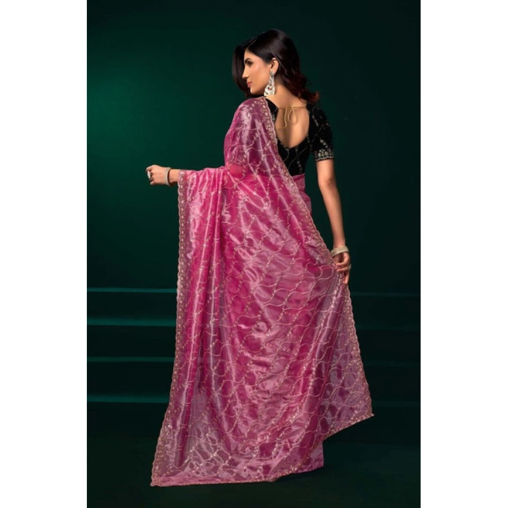 Delicate Women's Net Sequence Saree With Blouse Piece