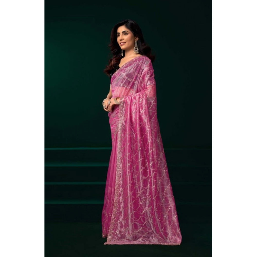 Delicate Women's Net Sequence Saree With Blouse Piece