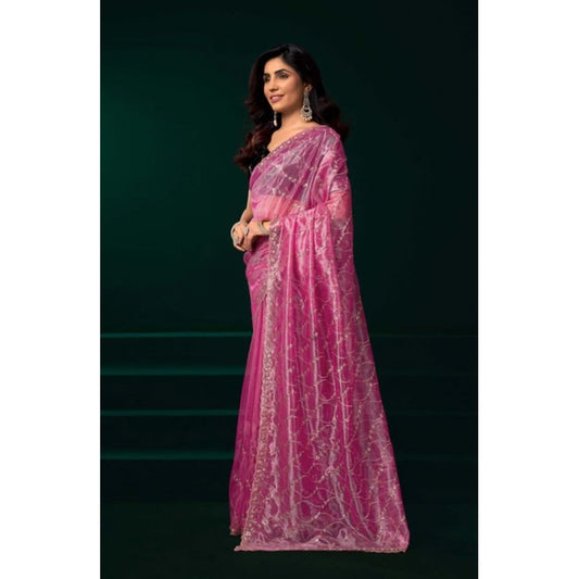 Delicate Women's Net Sequence Saree With Blouse Piece