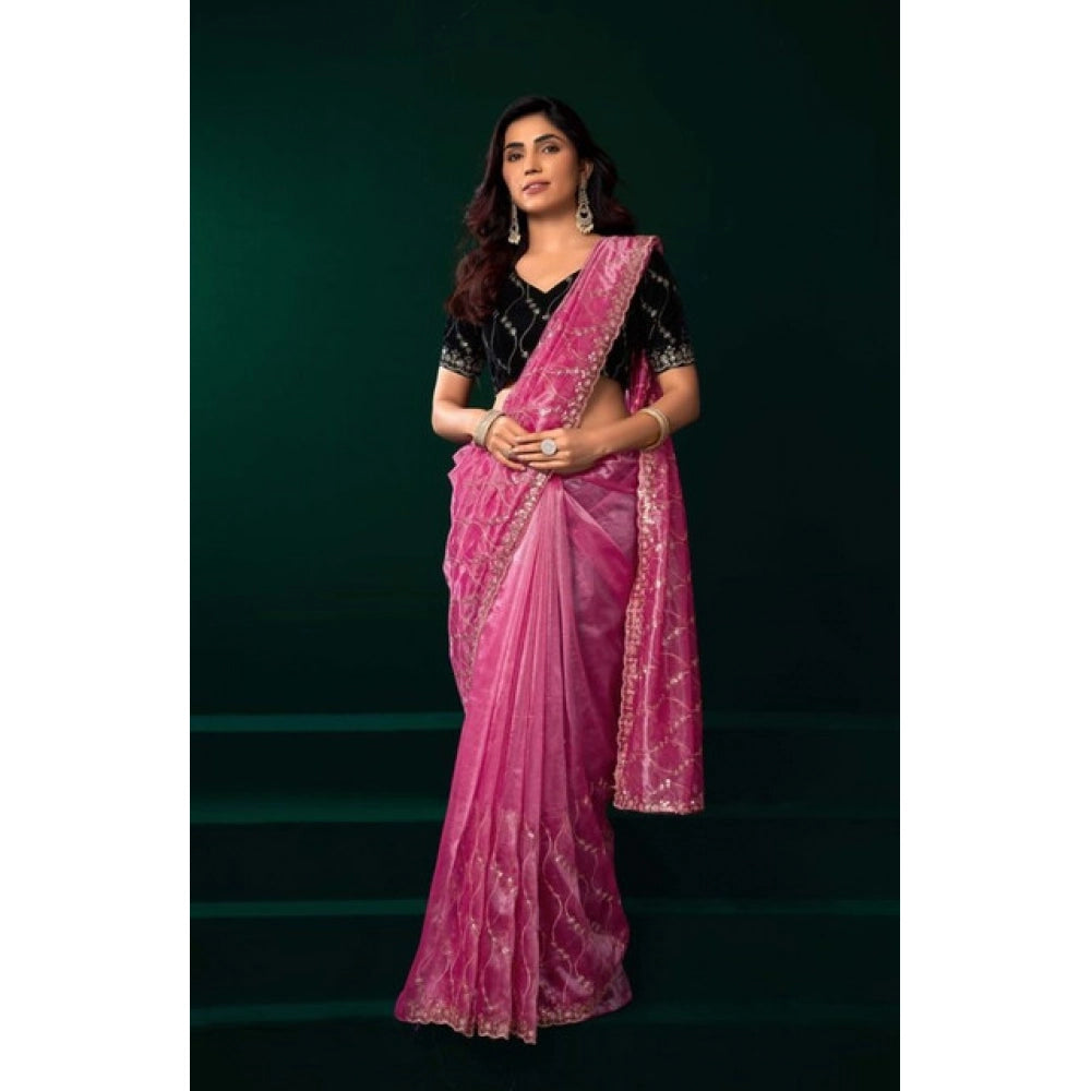 Delicate Women's Net Sequence Saree With Blouse Piece