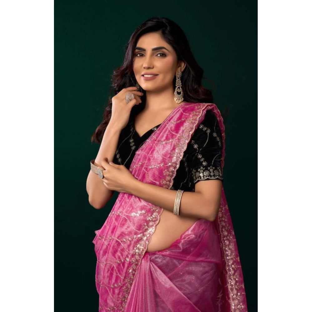 Delicate Women's Net Sequence Saree With Blouse Piece