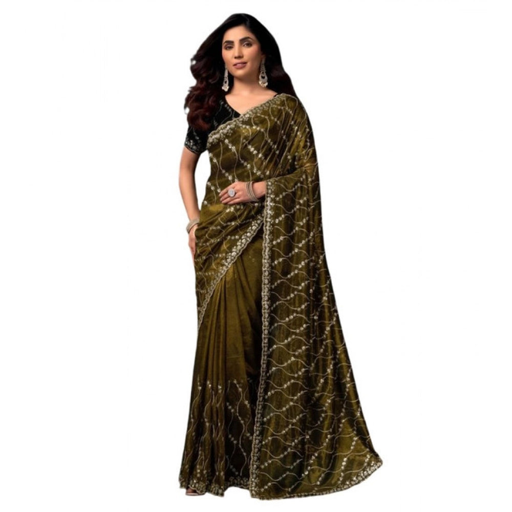 Delicate Women's Net Sequence Saree With Blouse Piece