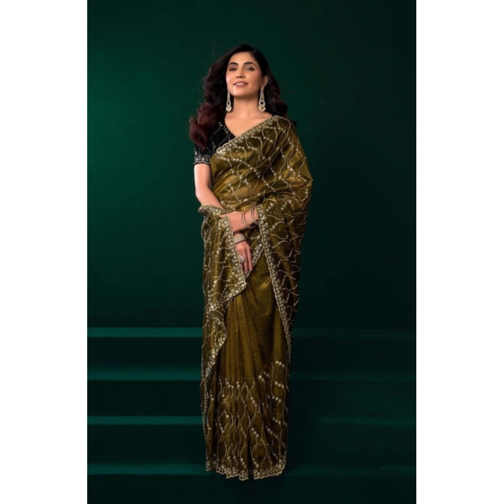 Delicate Women's Net Sequence Saree With Blouse Piece