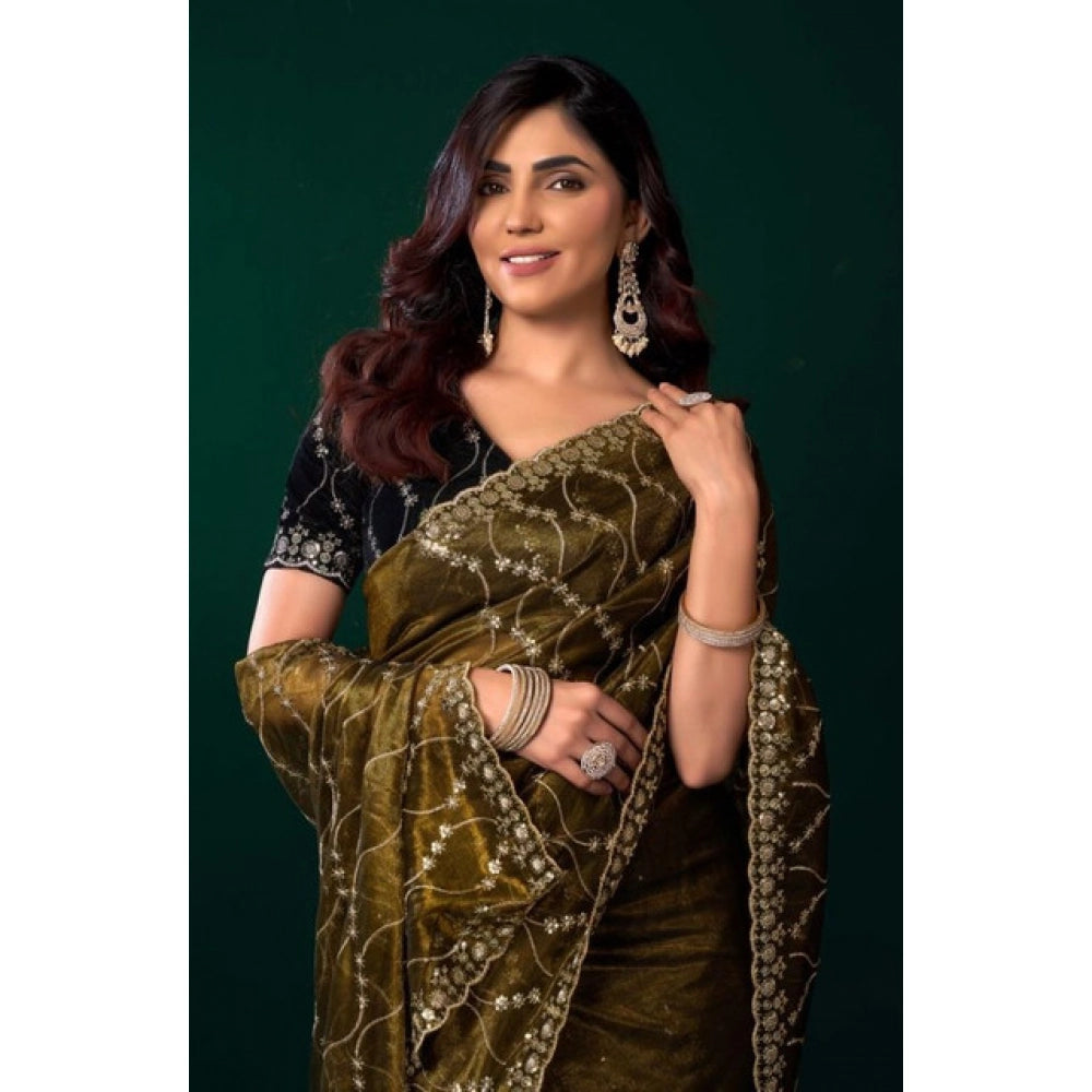 Delicate Women's Net Sequence Saree With Blouse Piece