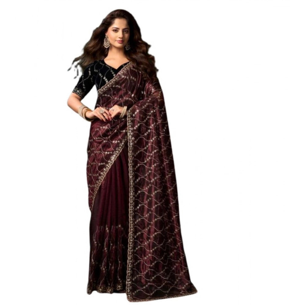 Delicate Women's Net Sequence Saree With Blouse Piece