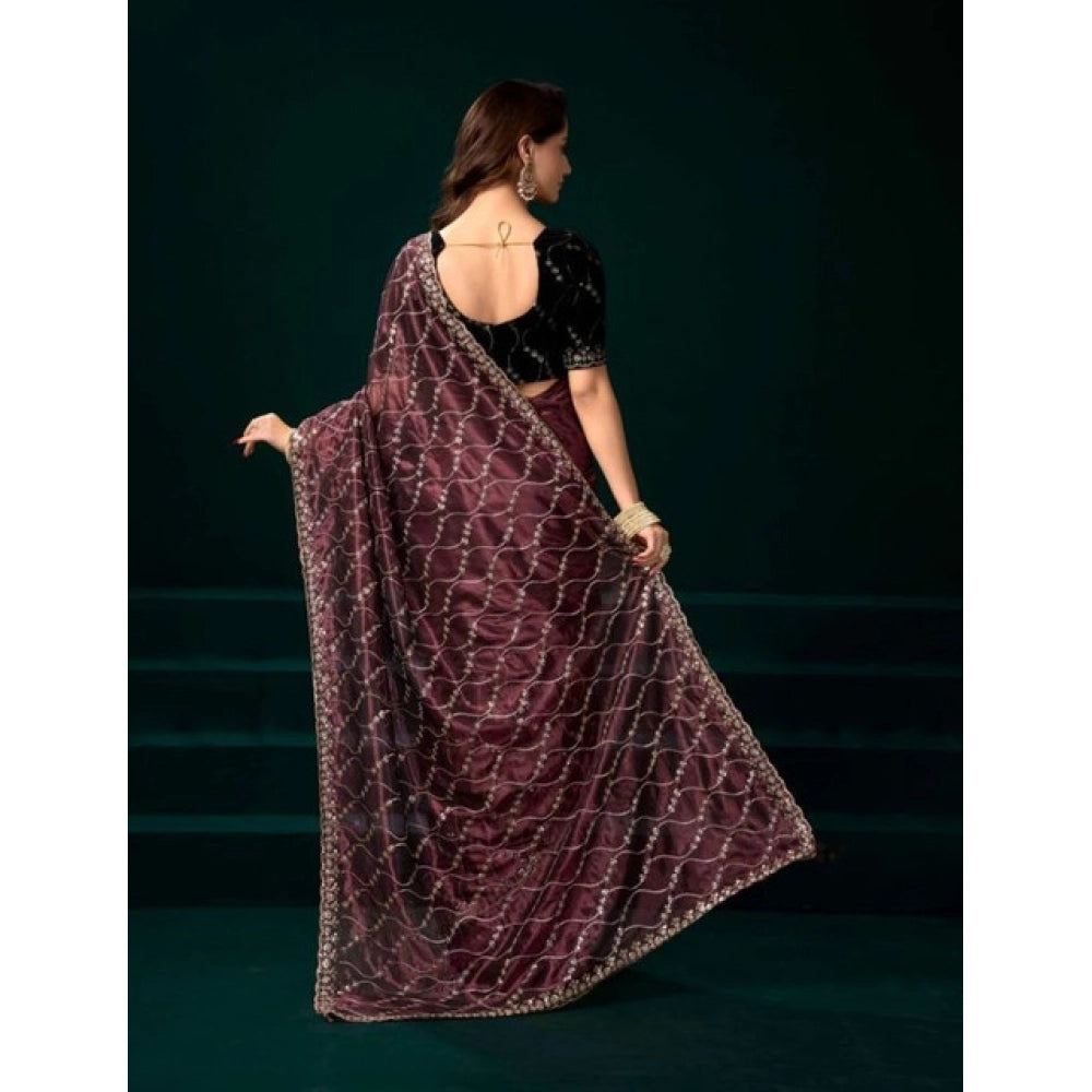 Delicate Women's Net Sequence Saree With Blouse Piece