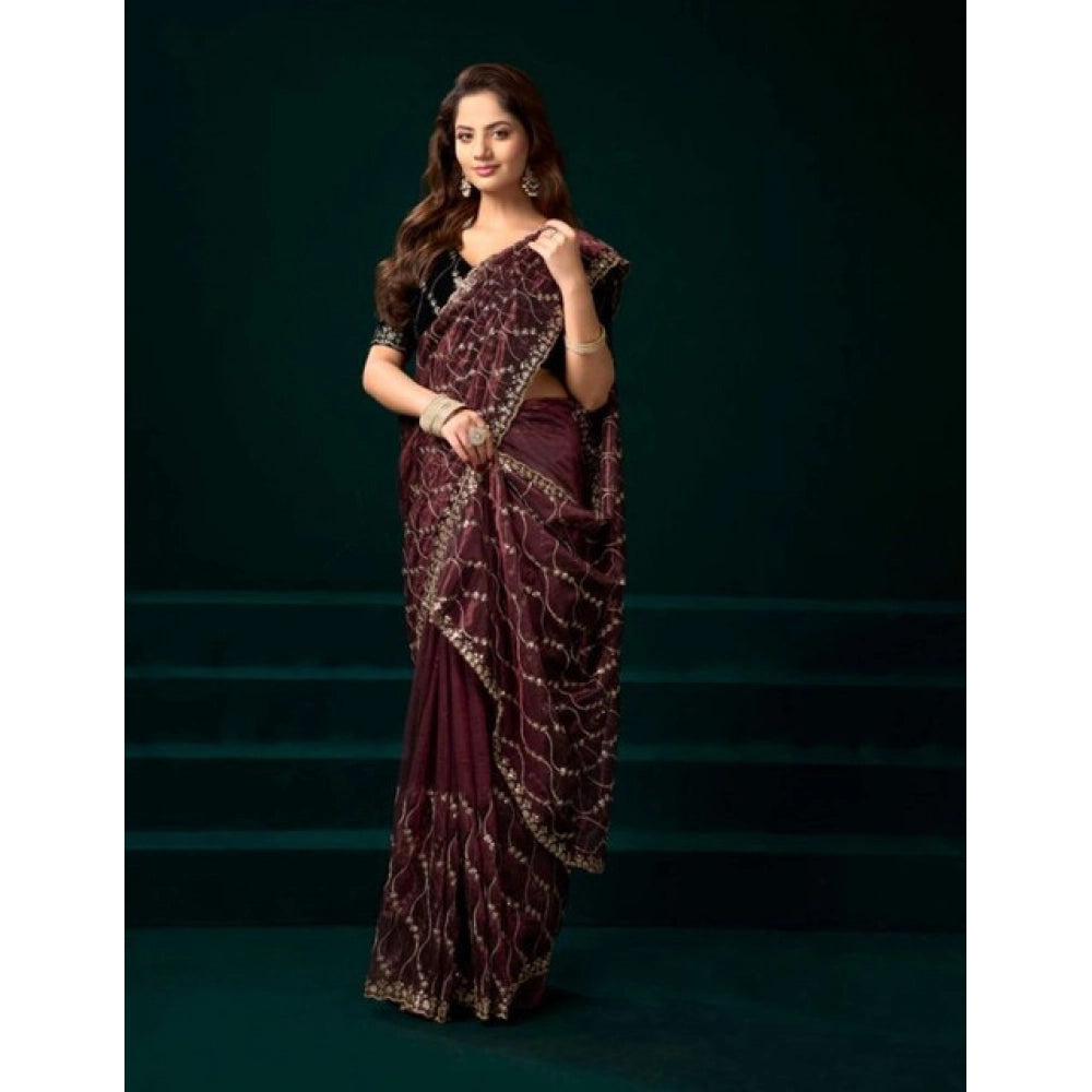 Delicate Women's Net Sequence Saree With Blouse Piece