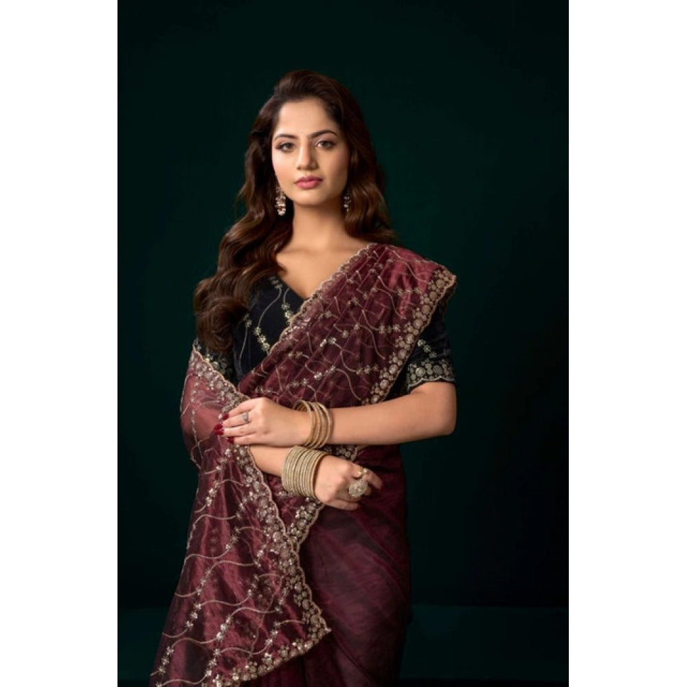 Delicate Women's Net Sequence Saree With Blouse Piece