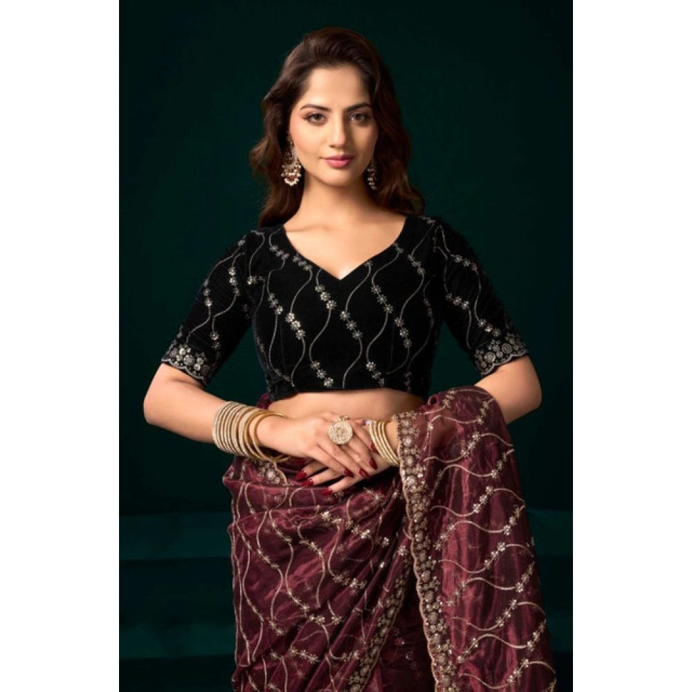 Delicate Women's Net Sequence Saree With Blouse Piece