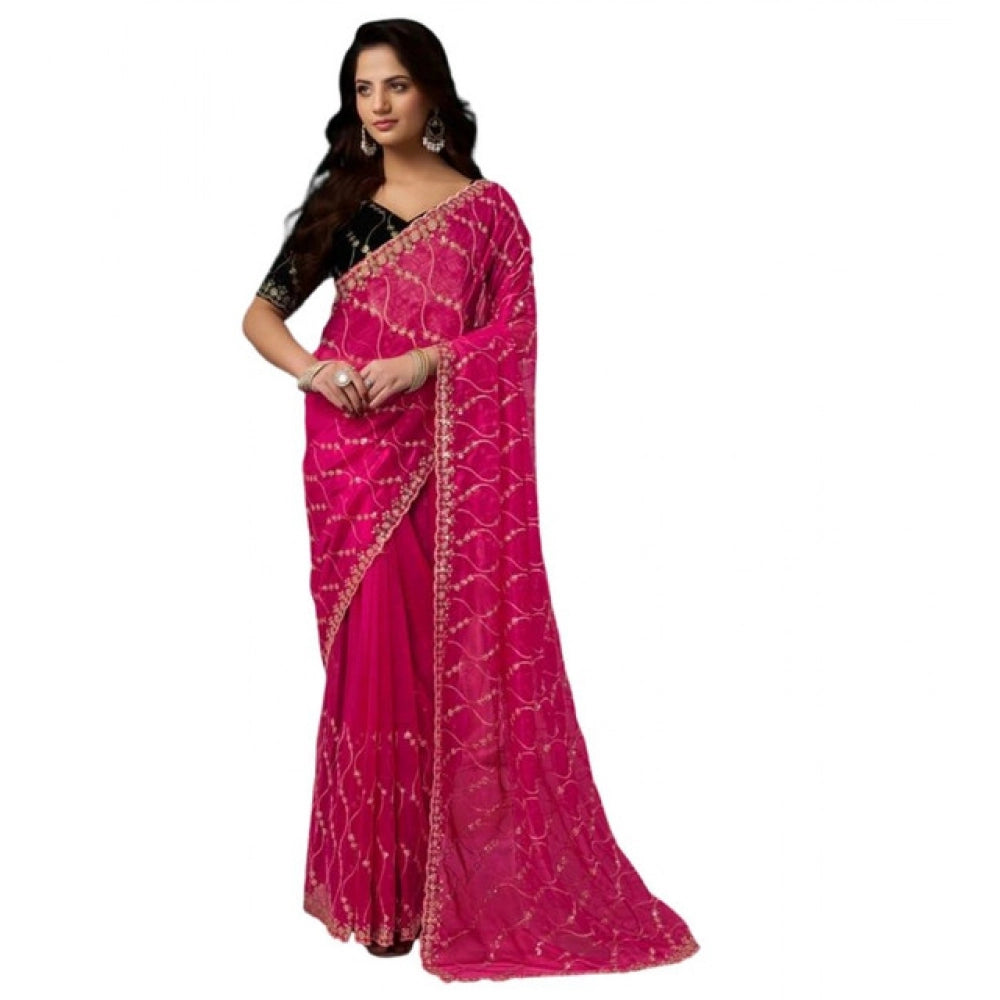 Delicate Women's Net Sequence Saree With Blouse Piece