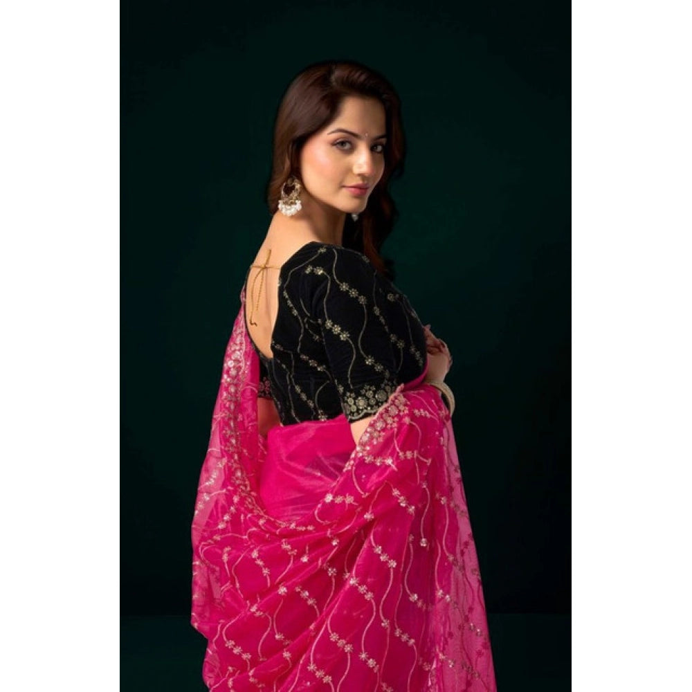 Delicate Women's Net Sequence Saree With Blouse Piece