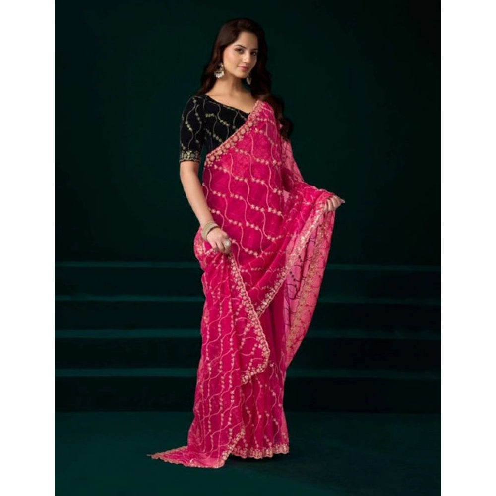 Delicate Women's Net Sequence Saree With Blouse Piece