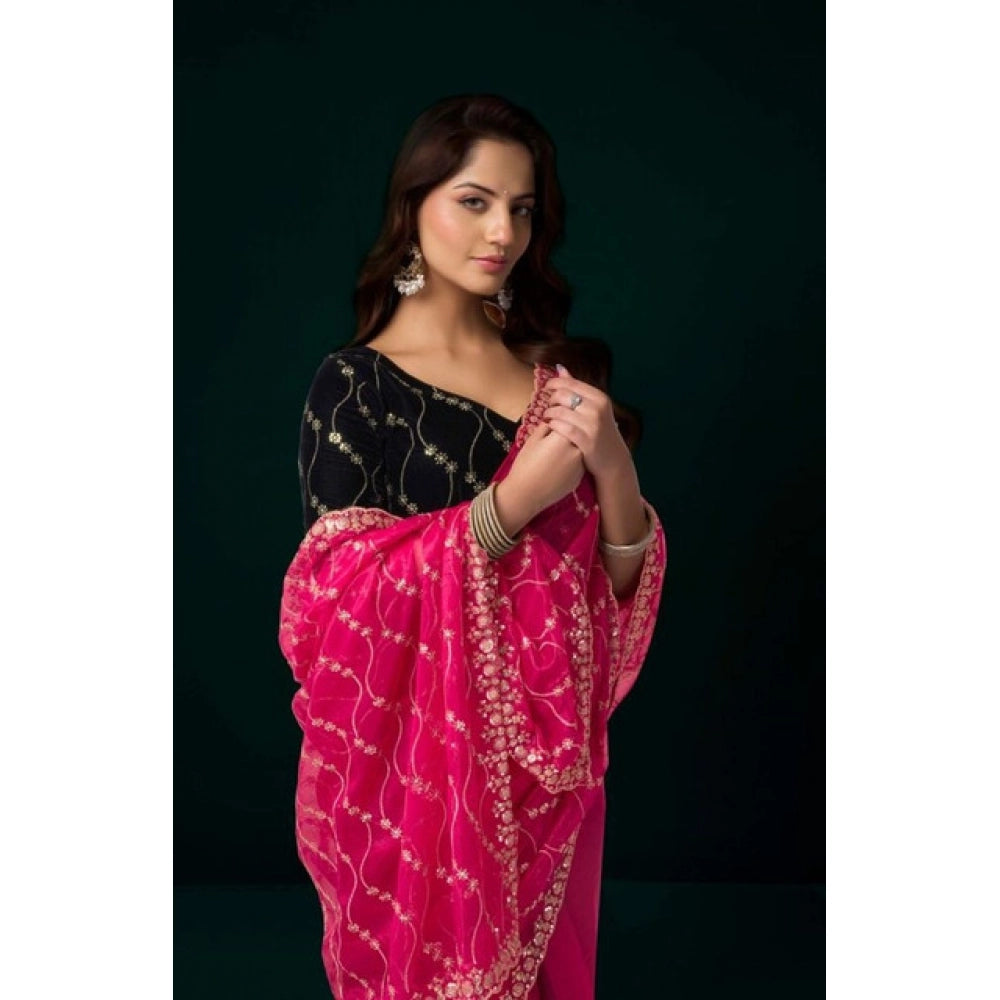 Delicate Women's Net Sequence Saree With Blouse Piece