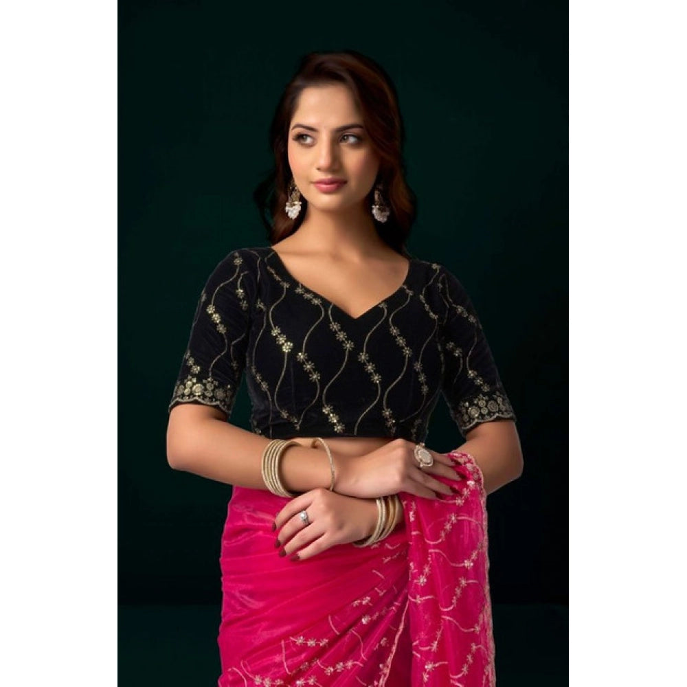 Delicate Women's Net Sequence Saree With Blouse Piece