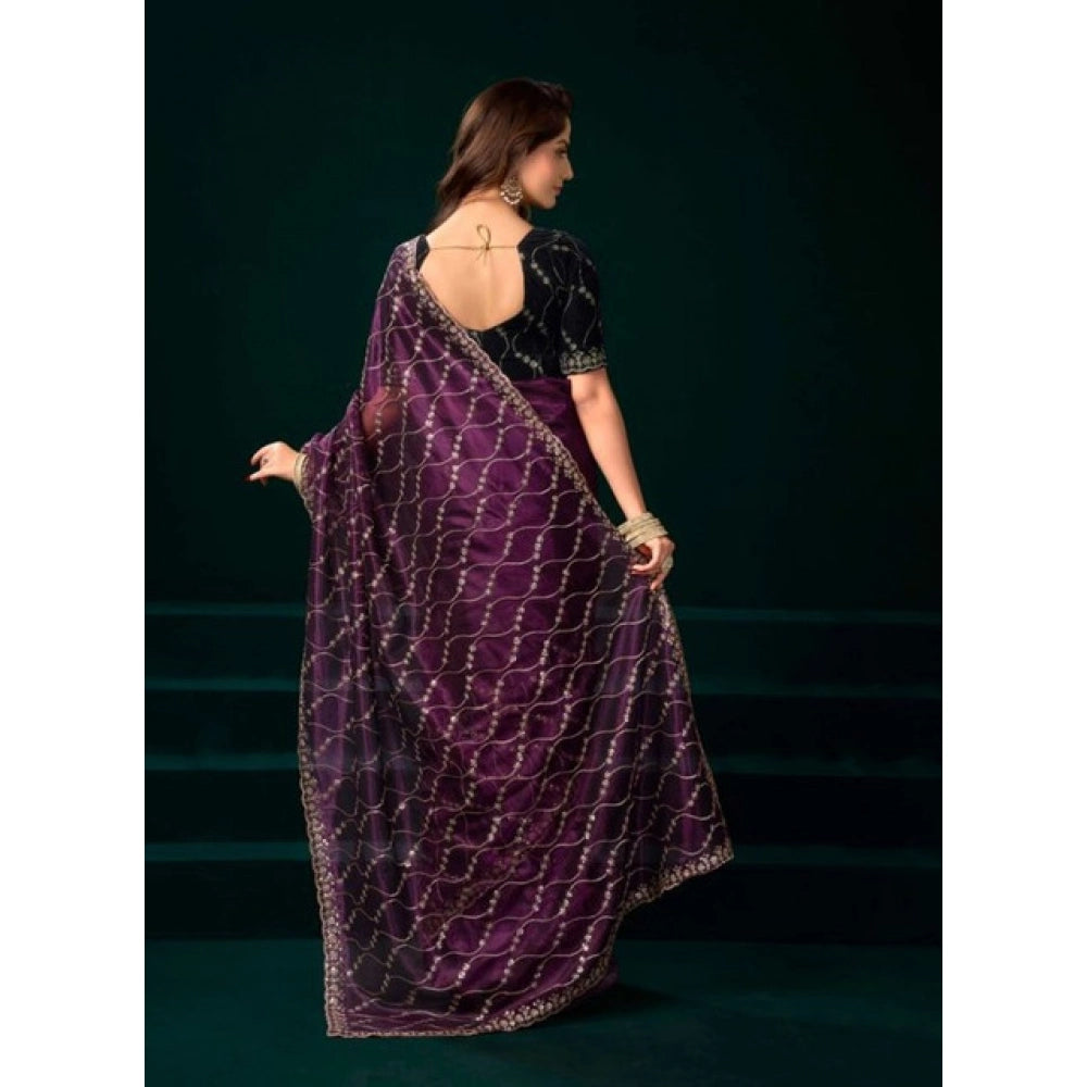 Delicate Women's Net Sequence Saree With Blouse Piece