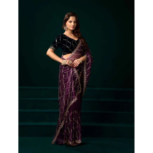Delicate Women's Net Sequence Saree With Blouse Piece