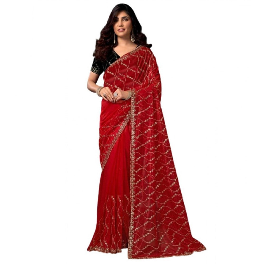 Delicate Women's Net Sequence Saree With Blouse Piece