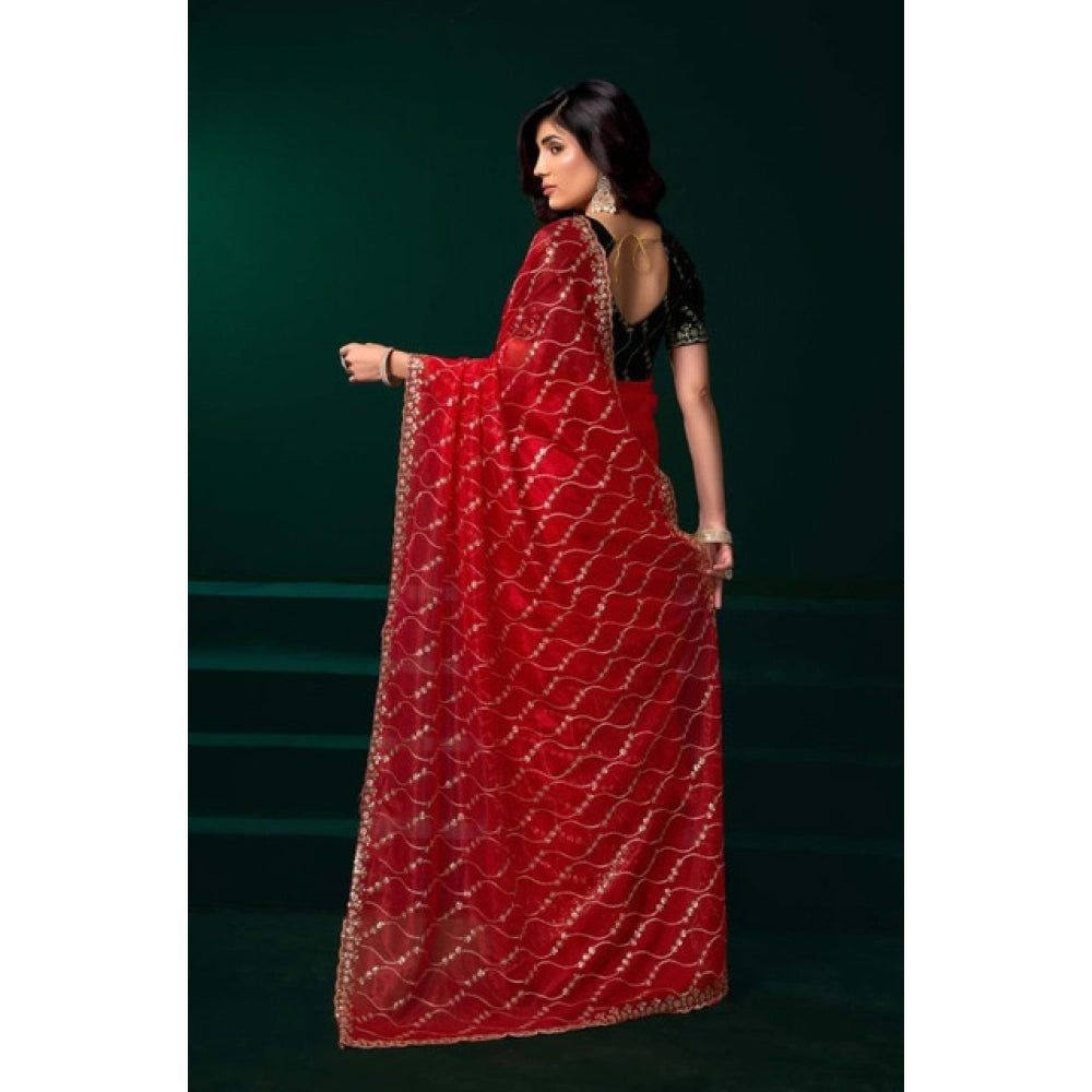 Delicate Women's Net Sequence Saree With Blouse Piece