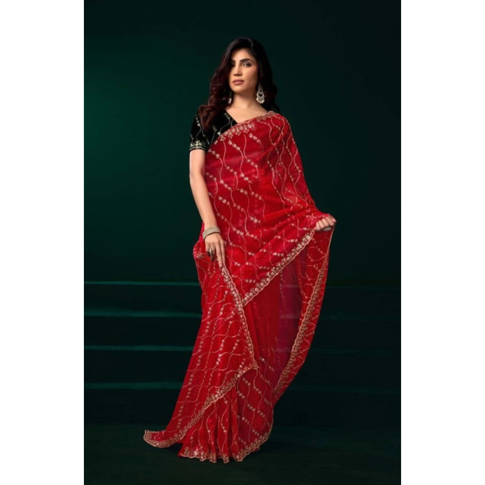 Delicate Women's Net Sequence Saree With Blouse Piece